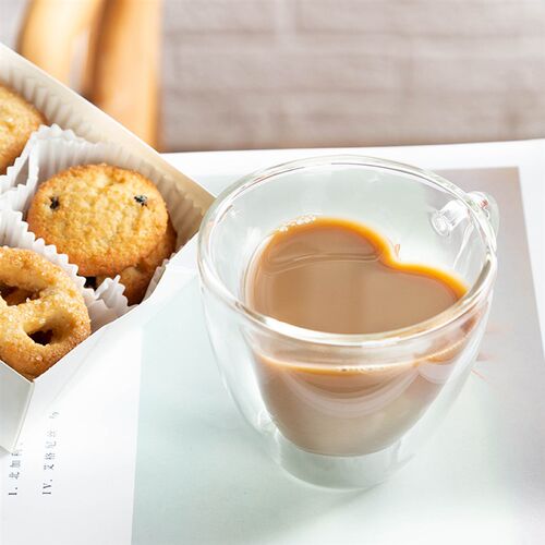 Heart Love Shaped Double Wall Glass Coffee Mug Home Office H