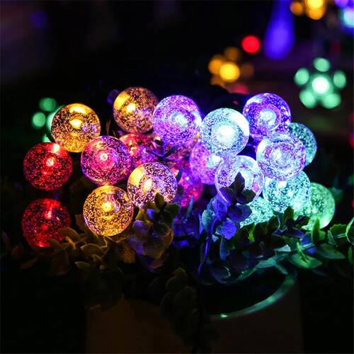 LED Solar String Lights Outdoor Waterproof Bubble Beads Fair