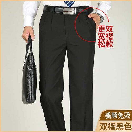 ouble Pleate Suit Pants Loose Autumn an Winter Thick High Wa