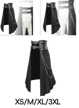 Mens Gothic Skirt Utility Adults Black Long Skirt Male
