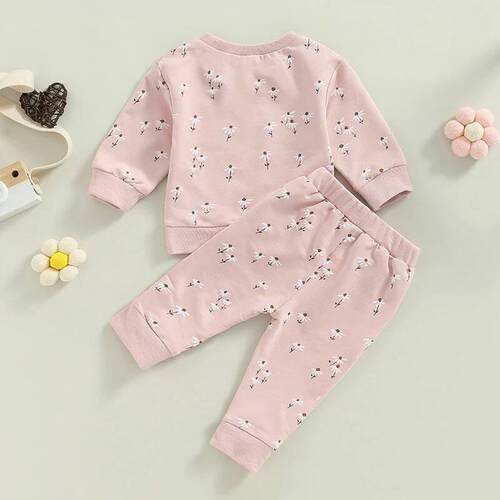 Spring Baby Girls Clothes Sets Floral Print Pullover Sweatsh