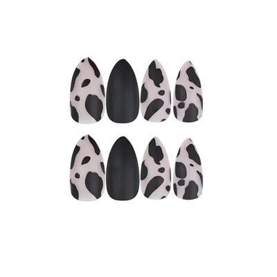 24Pcs/Box Fake Nails Leopard Print Stiletto False  Matte Bla