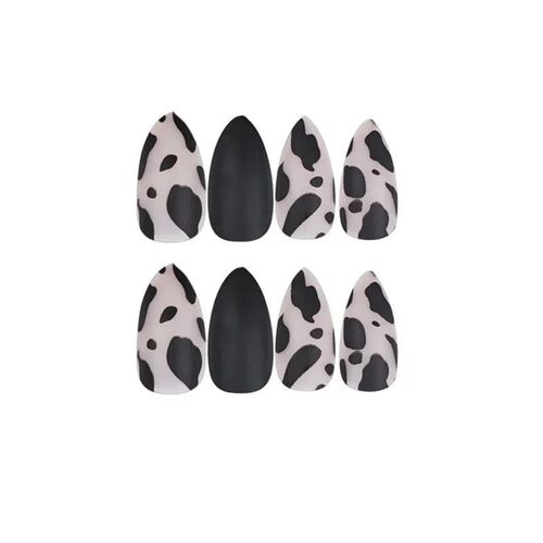 24Pcs/Box Fake Nails Leopard Print Stiletto False  Matte Bla