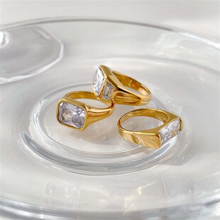 Vintage Womens Mosan Dia Ring tendy Zircon Large Simple Ins
