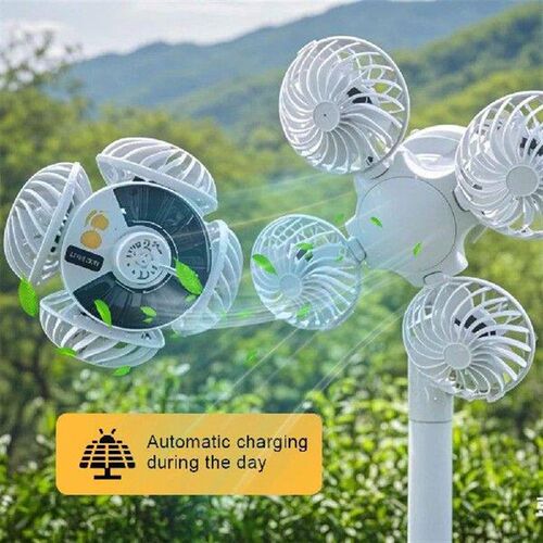 Solar Hanging Fan with LED Camping Tent Lantern with 4