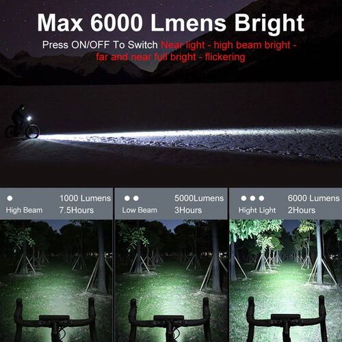 NEWBOLER Bicycle Light Front 6000Lumen Bike Light 8000mAh Wa
