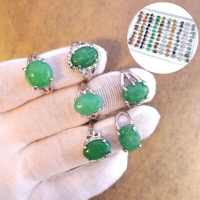 Wholesale Mix Random Color Style Nature Stone Alloy Rings Fa