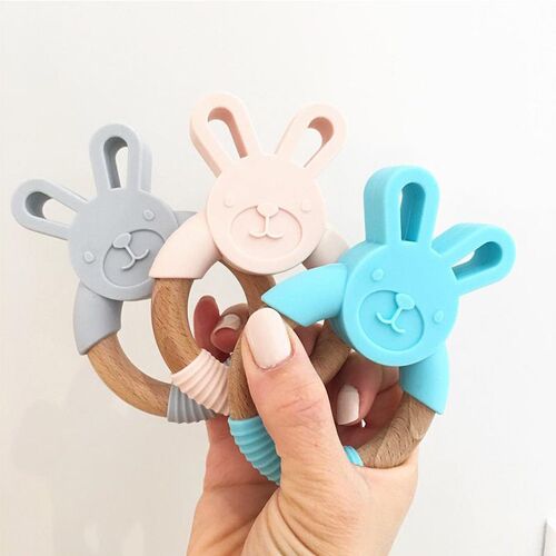 Animal Silicone Teether Wooden Ring 1Pcs BPA Free Nursing Ac