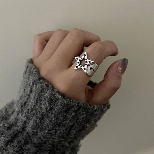 Fashion Pentagram Geometric Star Ring For Women Adjustable F