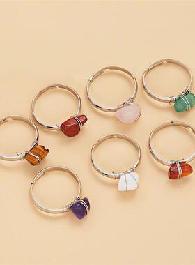 Fashion Wire Wrap Natural Rock Adjustable Rings For Women Qu