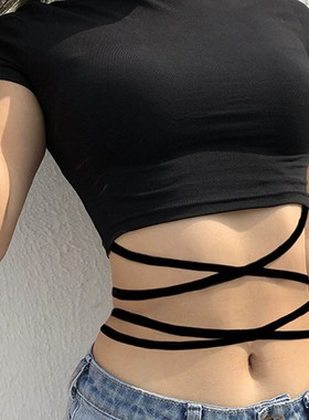 Women Shirts 2022 Summer Women Black Short T-Shirts Sexy Cro