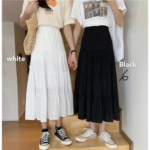 Spring Summer Women Chiffon Skirts Vintage High Waist Elasti