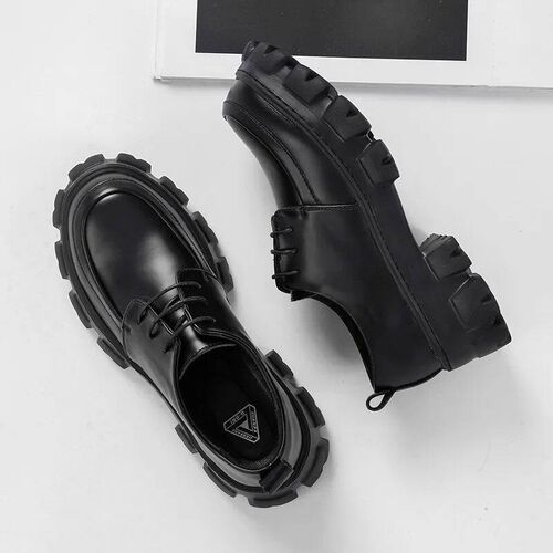 Male Leather Shoes Men 2023 New Chunky Platform Retro Work S