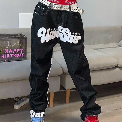 Letter Print Baggy Jeans Women  High Sreet Vintage Hip Hop H