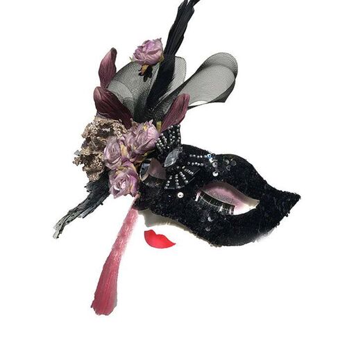 H Black Sequins Lace Feather Mask Girl Halloween Christmas