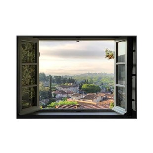 假窗户装饰画空间延伸感客厅挂画仿真开窗遮挡挂布灯光窗外风景画