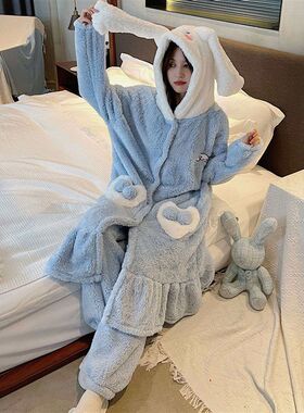 New Cute Cinnamon Dog Cartoon Womens Nightgown Winter Velve
