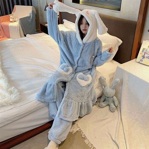 New Cute Cinnamon Dog Cartoon Womens Nightgown Winter Velve