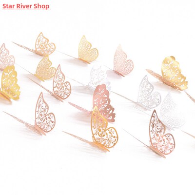 12Pcs 3D空心蝴蝶墙贴纸,用于家庭装饰