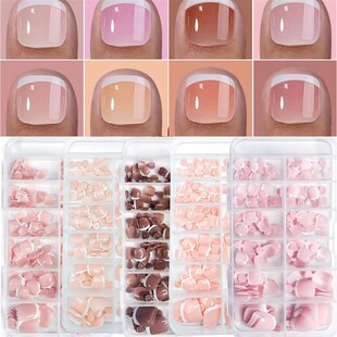 120pcs Toenails Round Fal Short Press French White Glossy