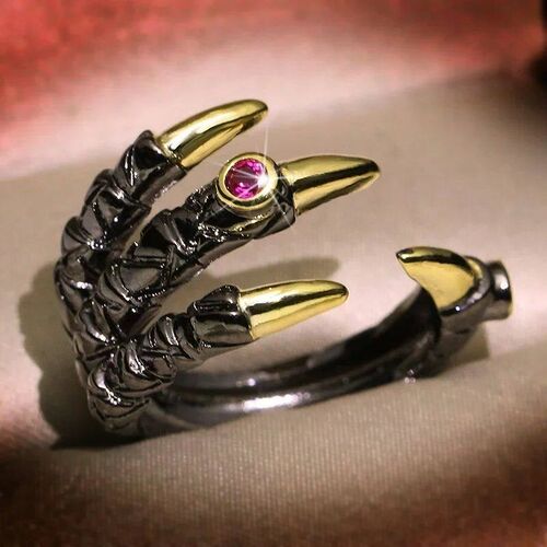 Vintage Metal Dragon Claw Ring for Men Personality Punk Two