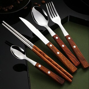 WORTHBUY Wooden Handle Cutlery Set 304 Stainless Steel Dinne