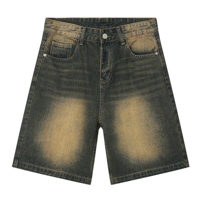 Men Vintage Blue Denim Shorts Summer Casual Loose Jeans Shor