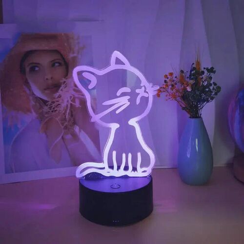 1pc  Cat  3D Night Light, 3D Optical Illusion Lamp With Touc