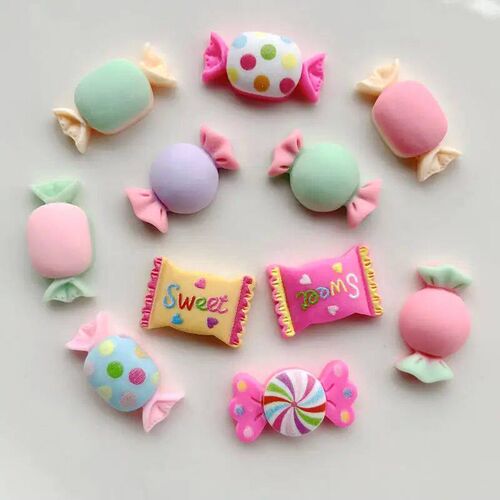10pcs Mixed Kawai candy resin flat back holiday party decora