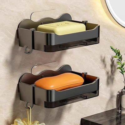 No-drill double-layer soap dish, wall-mounted soap draining