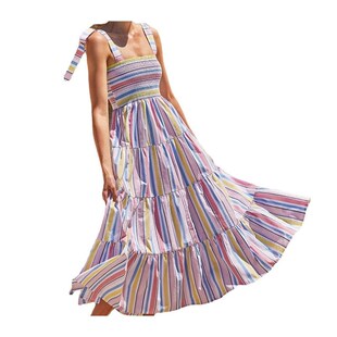 long 39;s dress with print 吊带绑带印花长款 lace 连衣裙Women&