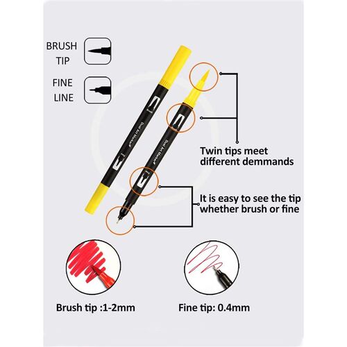 Bview Art 12 Coloring Brush and Fine Tip Art Marker Set Dual