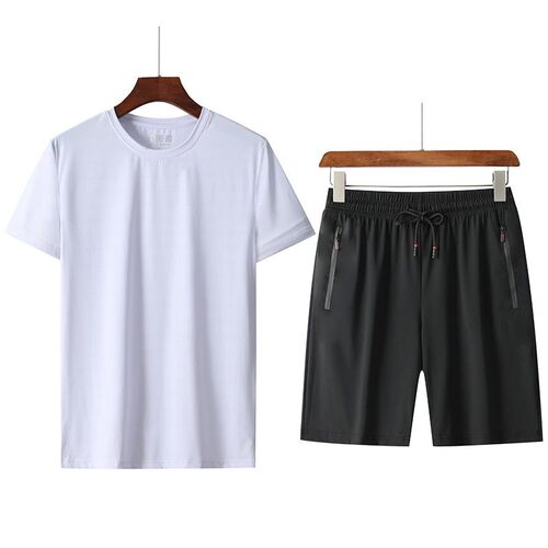 Ice Silk Casual Suit Mens Summer Mens Short-sleeved T-shir