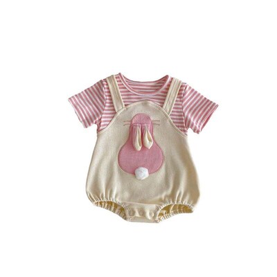 Summer 2025 Romper False TwoPiece Bodysuit for Girls Cotton