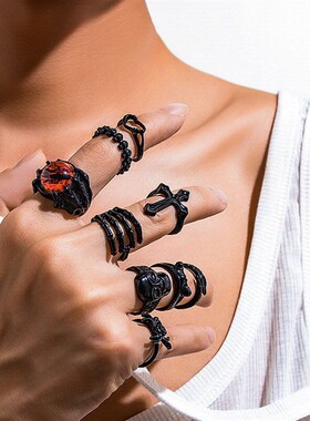 Halloween Punk Rings Set for Men Hip Hop StyleDark Rings Set