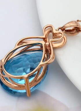 real 14 K Rose Gold 3 Carats Sapphire Stone Pendant Women Na