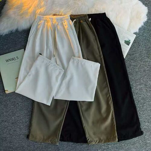 Pants Mens Autumn Thin Simple Solid Color Straight Leg Wide