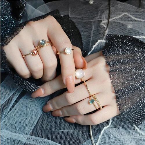 HZ 2023 New Korea 5pcs/set Colorful Stone Rhinestone Metal C