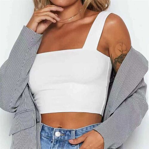 Fashion Square Neck Sleeveless Summer Crop Top White Women B