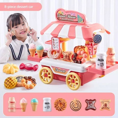 Children simulate night market stall every toy girl dessert