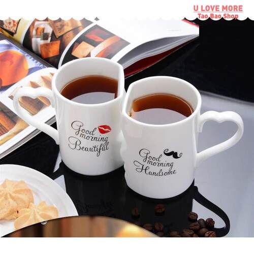 2Pcs/Set Couple Cup Ceramic Coffee Kiss Mug Handmade Irregul