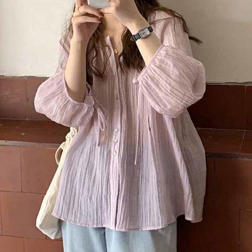 Summer New O-neck Lantern Long Sleeve Chiffon Blouse Super T