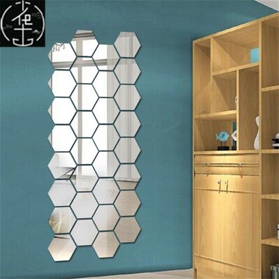 12Pcs 3D Mirror Wall Sticker Home Decor Hexagon Decorations