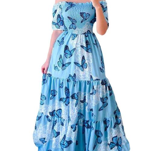 Summer off-line floral skirt with large hem strapless dress