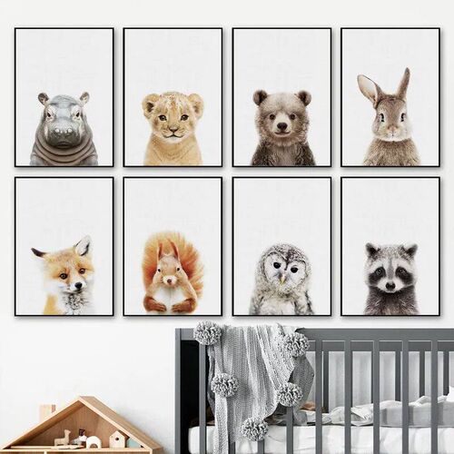 Baby Room Animal Wall  Painting Elephant Giraffe Bear Wall A