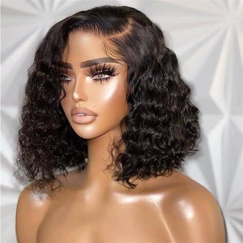 Deep Curly Side Part Lace Wig Short Bob Frontal Human Hair W