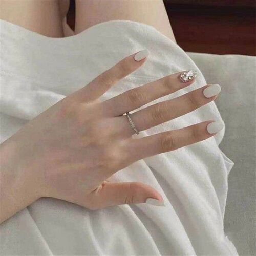 Milky White Silver Rhinestones Decor Fake Nails Lightweight