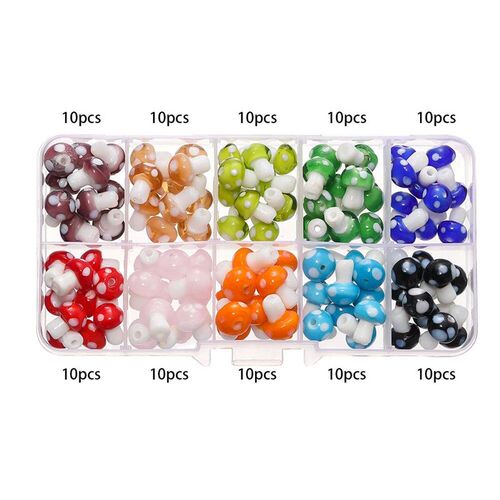 100pcs/Box Glass Mushroom Beads 10 Colors Spacer Loose Bead