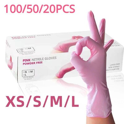 100/50PCS Light Pink Disposable Nitrile Gloves Waterproof An