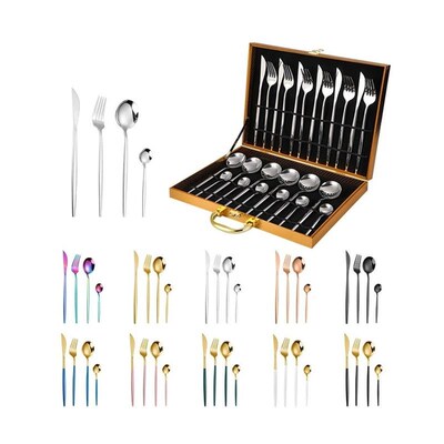 24PCS Cutlery Set Stainless Knife Fork Spoon Flatware Tablew